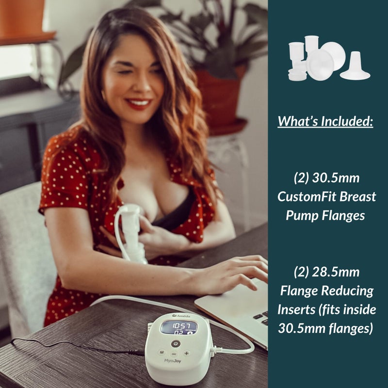 Ameda CustomFit Breast Flanges Medium/Large | Includes (2) 30.5mm Breast Pump Flanges & (2) 28.5mm Flange Inserts | Fits HygieniKit and MYA Joy, MYA Joy Plus & Pearl Breast Pumps | BPA and DEHP Free - Image 4